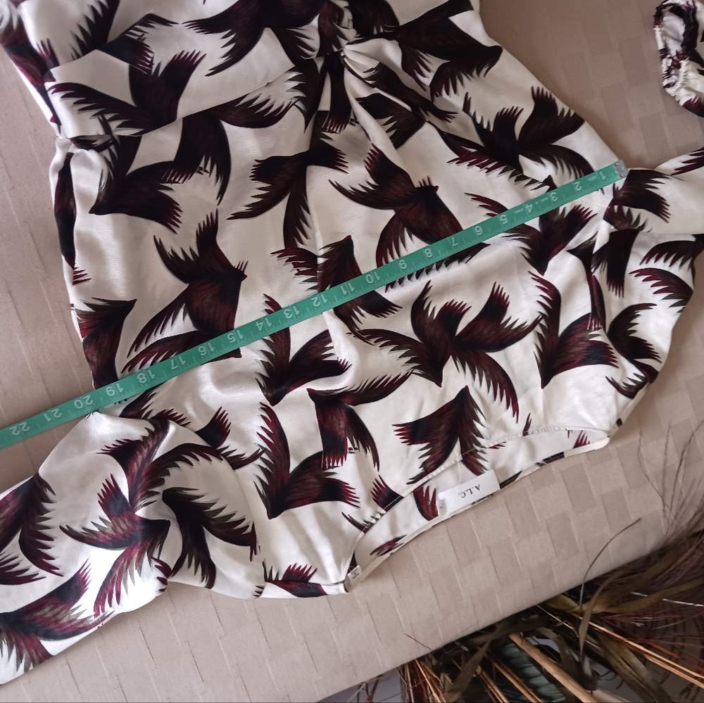 A.L.C. Freja Leaf Print Twist Front Silk Dreas - Picture 7 of 13